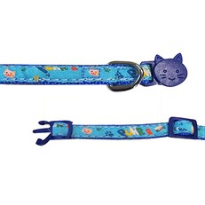 Doggie Etiket Süslü Ayarlanabilir Kedi Dokuma Boyun Tasma Mavi 1x30cm (M)
